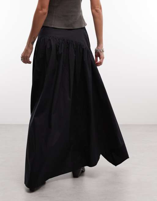 AllSaints Nuria gathered pleated midi skirt in black, 4 of 5