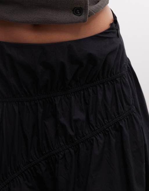 AllSaints Nuria gathered pleated midi skirt in black, 5 of 5