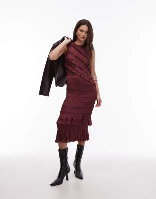 Nyla - Robe mi-longue à volants - Bordeaux-Rouge 40
