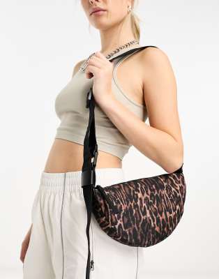 Allsaints Nylon Half Moon Crossbody Bag In Leopard Print-brown