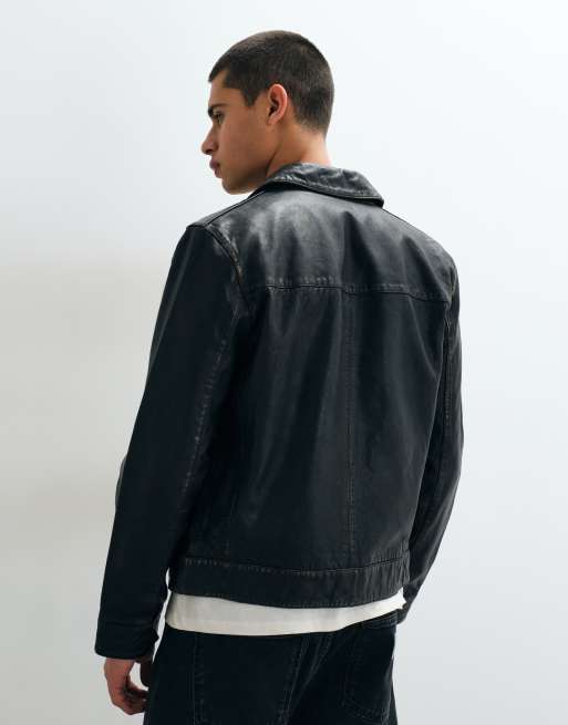 AllSaints Oakland Lederjacke mit Reißverschluss in Schwarz/Braun, 5 von 5