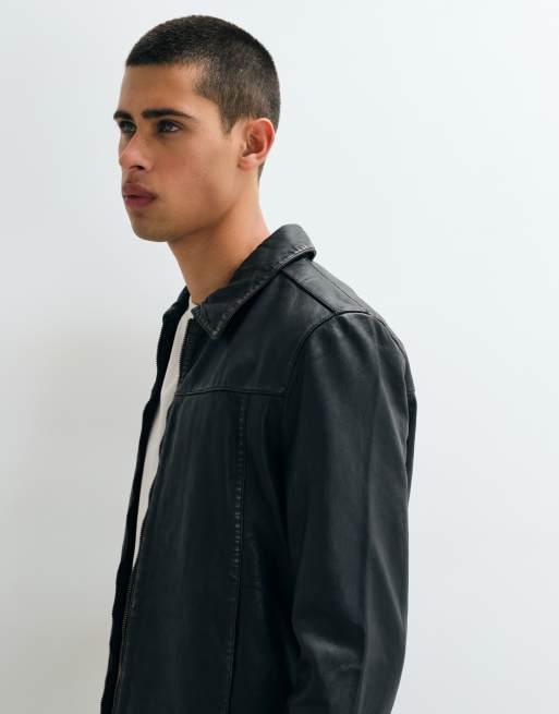 AllSaints Oakland leren jack met ritssluiting in zwart/bruin, 3 van 5