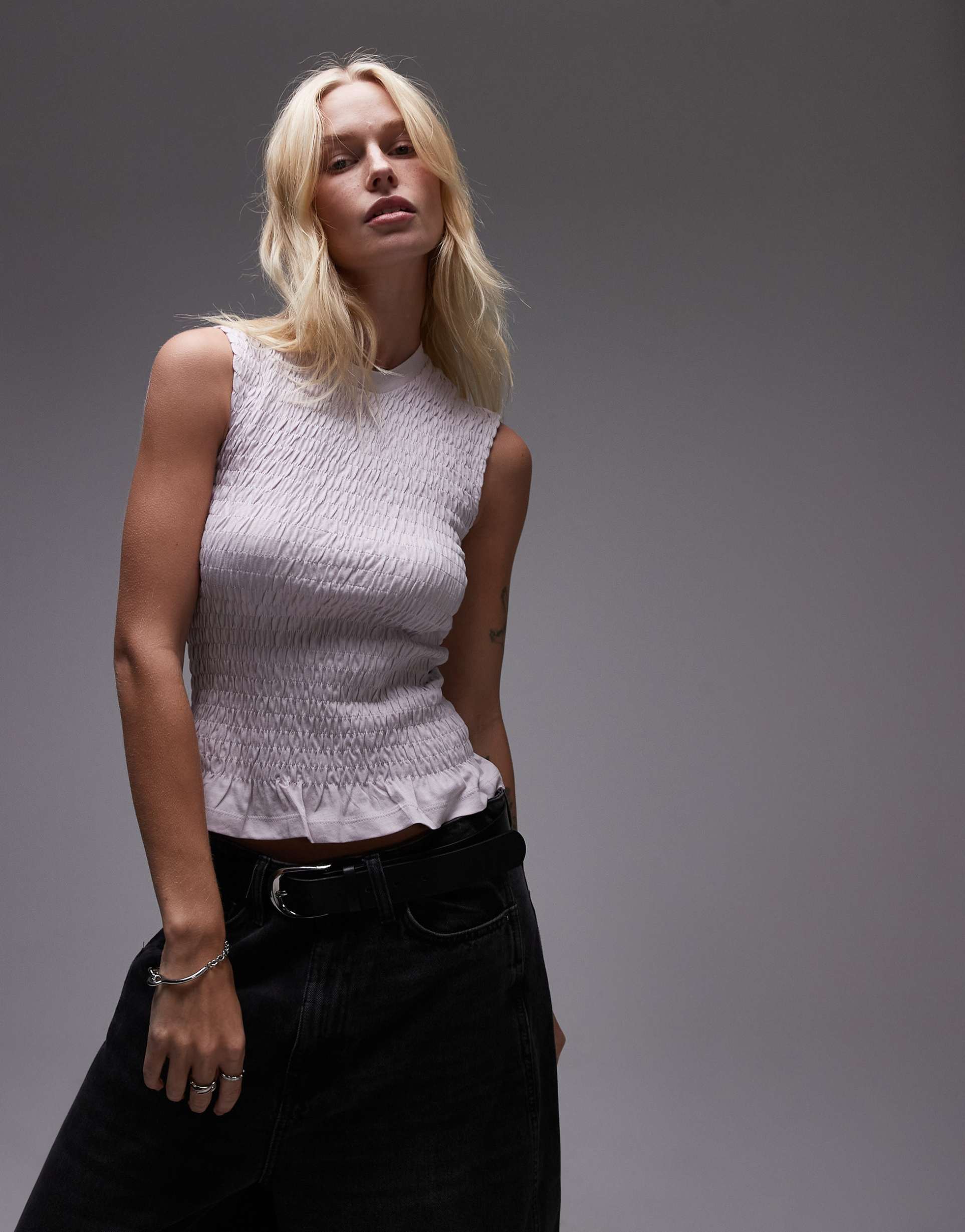 allsaints ode tank top in lilac ash pink