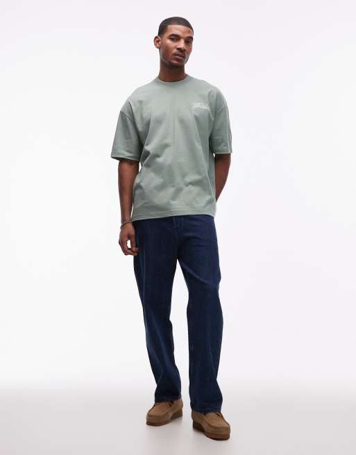 AllSaints Odyssey graphic logo t-shirt with back and chest prints in light green, 2 of 5