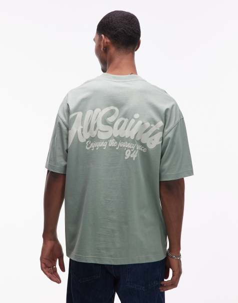 AllSaints Odyssey graphic logo t-shirt with back print in light green - view 1