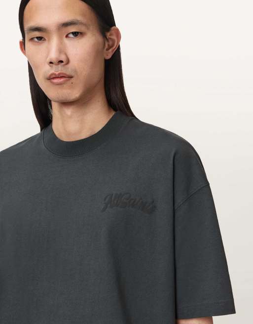 AllSaints - Odyssey - T-shirt nero slavato con logo e stampa sul retro, 3 di 4