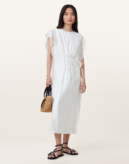 AllSaints – Ola – Kleid aus Leder in Wollweiß