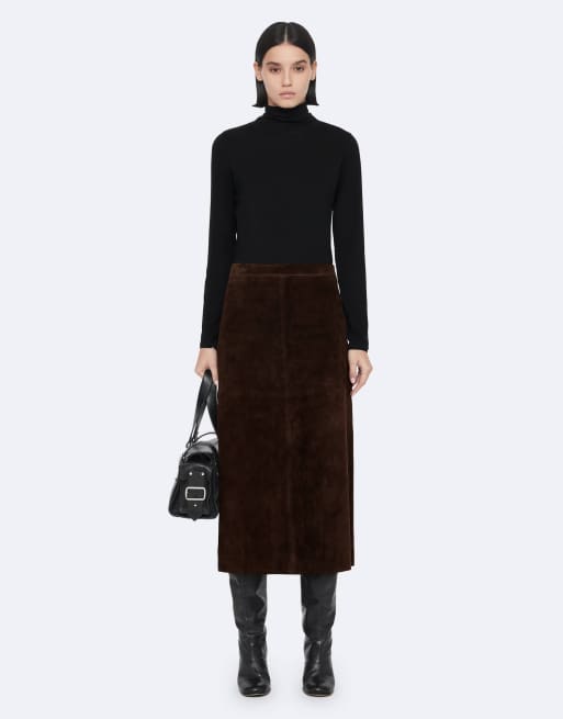 AllSaints Olivia suède rok in fango bruin, 5 van 7