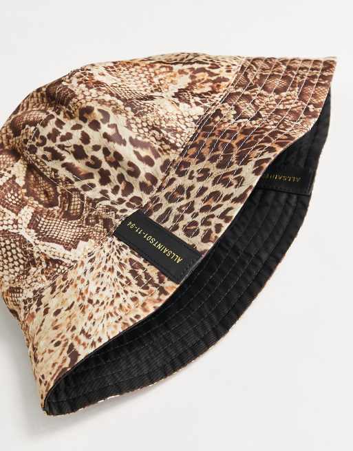AllSaints - Omkeerbare bucket hat in zwart en luipaard, 2 van 4