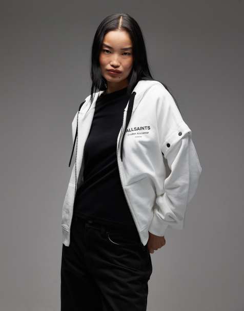 AllSaints Omnium Amphia hoodie with logo detachable sleeves in white - WHITE - view 1