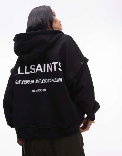 AllSaints – Omnium Amphia – Kapuzenjacke in Schwarz mit Reißverschluss