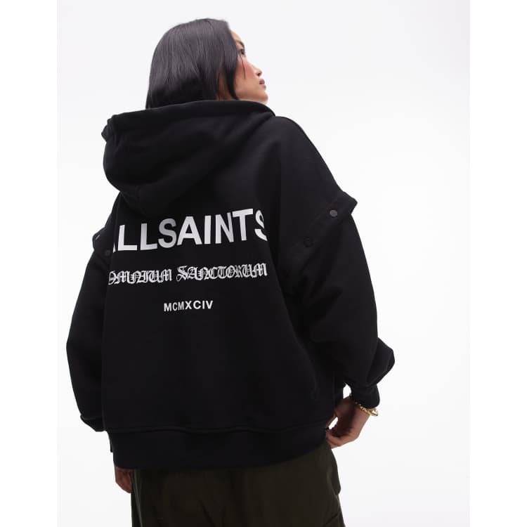 AllSaints Omnium Amphia zip up hoodie in black | ASOS