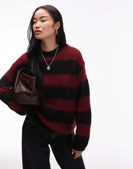 Allsaints Onyx knitted stripe jumper in red / black - RED