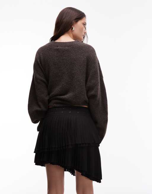 Allsaints Oona pleated mini skirt with eyelet waistband in black, 2 of 5