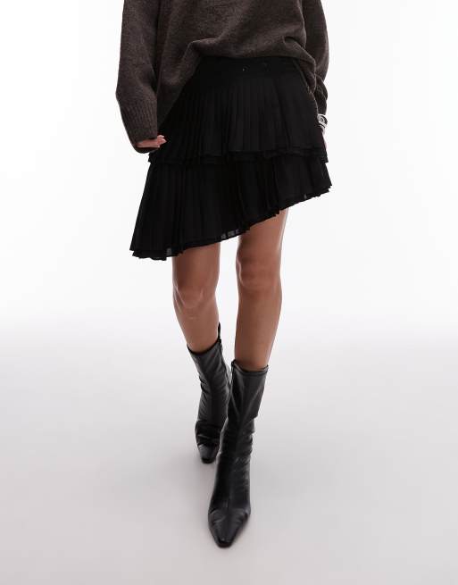 Allsaints Oona pleated mini skirt with eyelet waistband in black, 5 of 5