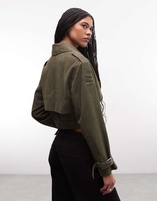 AllSaints - Ophelia - Veste courte en daim avec ceinture - Vert kaki, 4 de 4