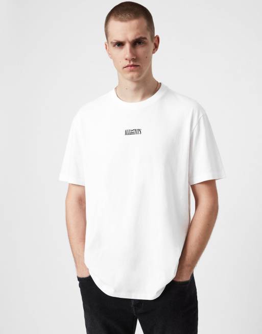 AllSaints - Opposition - T-shirt con logo sul petto, colore bianco 