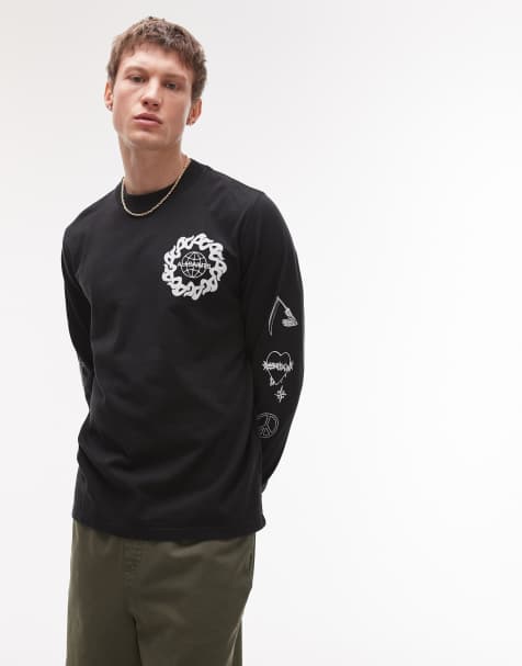 AllSaints – Orbital – Svart, långärmad t-shirt med grafiskt tryck - view 1
