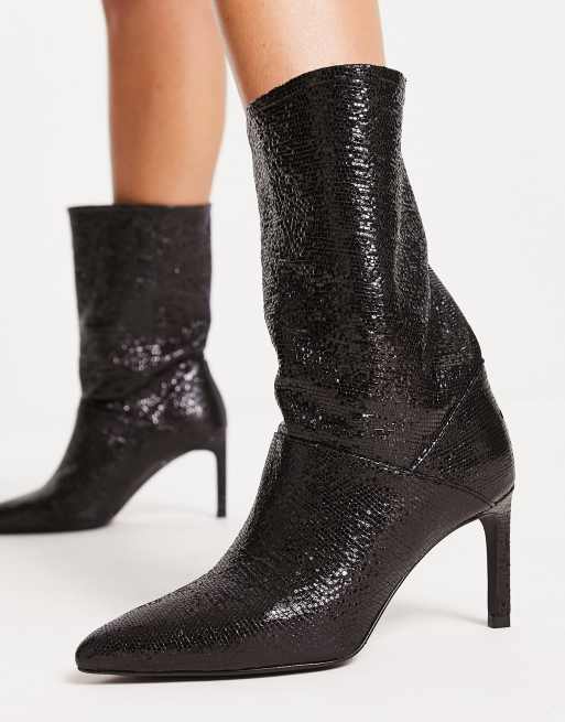 AllSaints – Orlana – Schwarze Schlupfstiefel aus schimmerndem Leder mit Absätzen, 4 von 4