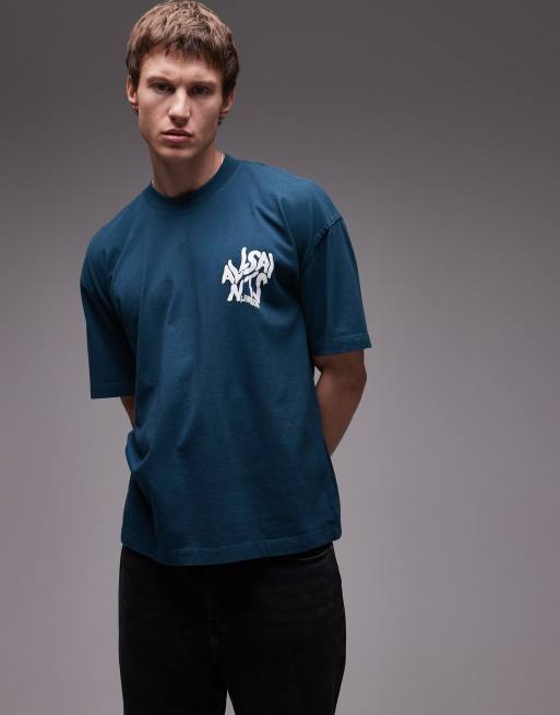 AllSaints Orlando back print t-shirt in blue | ASOS