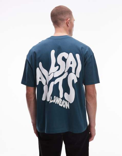 AllSaints Orlando back print t-shirt in cove blue - view 1
