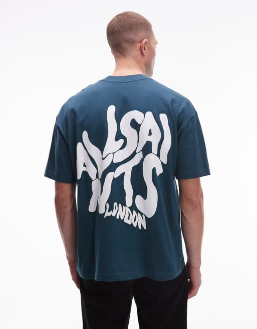 AllSaints Orlando back print t-shirt in cove blue