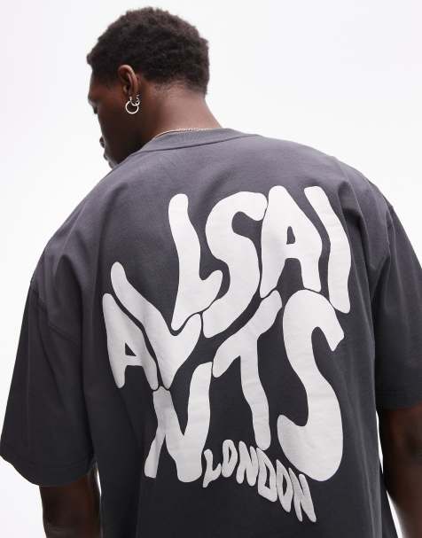 AllSaints Orlando back print t-shirt in jackson blue - MBLUE - view 1