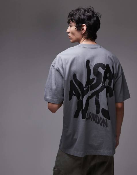AllSaints Orlando back print t-shirt in metallic gray - view 1