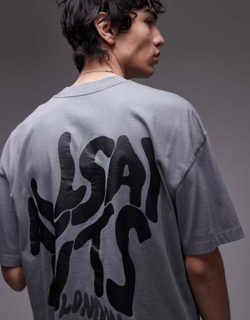 AllSaints Orlando back print t-shirt in metallic grey, 4 of 4