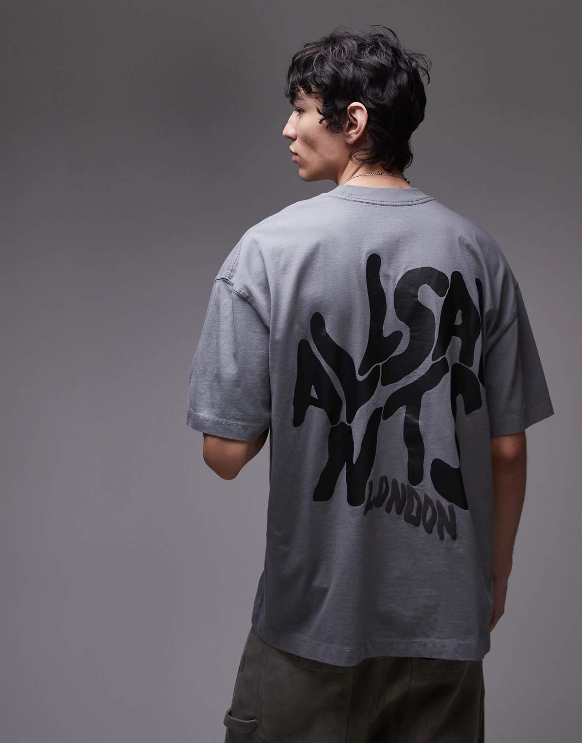 AllSaints Orlando back print t-shirt in metallic grey