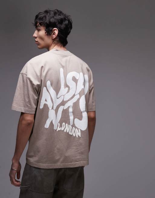 AllSaints Orlando back print t-shirt in stone taupe, 4 of 4