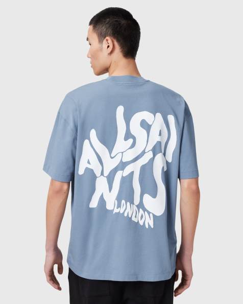 AllSaints Orlando back print t-shirt in stonewash blue - LBLUE