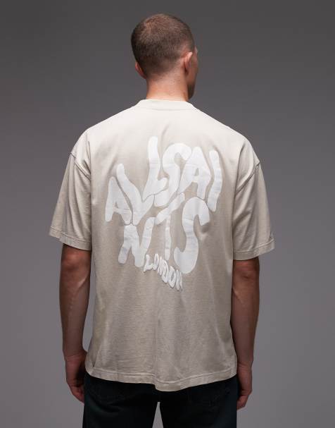 AllSaints – Orlando – Beżowy T-shirt z okrągłym dekoltem - view 1