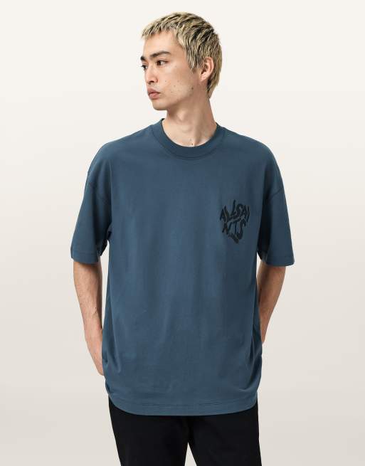 Allsaints - Orlando - Blå T-shirt med rund hals, 3 af 4