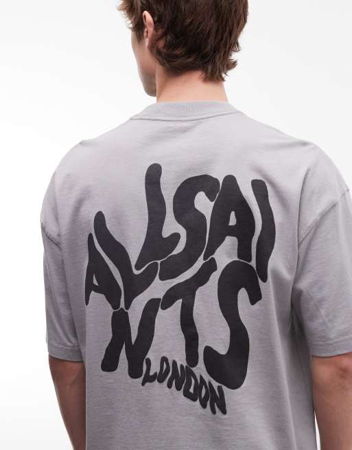 AllSaints - Orlando - Camiseta gris claro con logo estampado en la espalda, 2 de 5