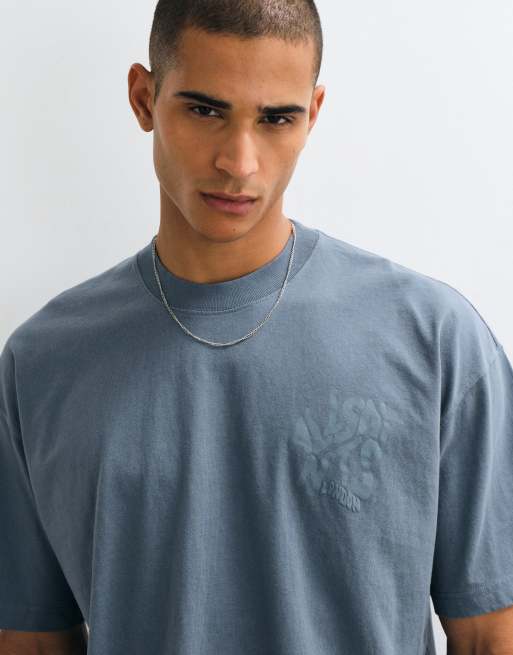 AllSaints Orlando cotton short sleeve graphic logo t-shirt with back print in light blue, 4 of 5