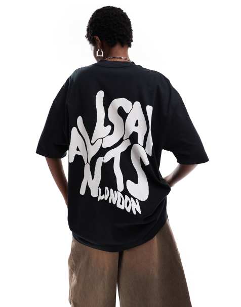 AllSaints – Orlando – Czarny T-shirt z nadrukiem na plecach - view 1