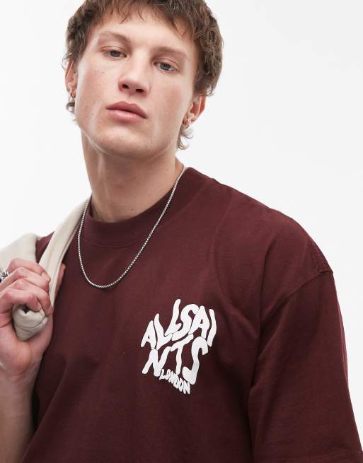 AllSaints – Orlando – Czerwony T-shirt z nadrukiem na plecach, 2 z 4