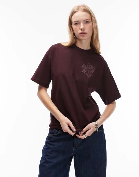 AllSaints – Orlando Etta – Bordowy T-shirt - view 1