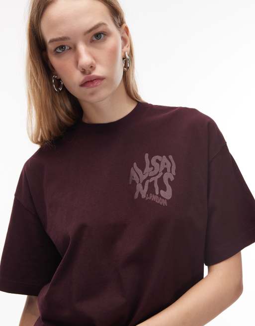 Allsaints Orlando etta t-shirt in burgundy - RED