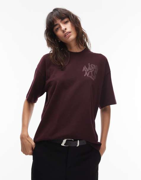 AllSaints Orlando Etta t-shirt in burgundy - view 1