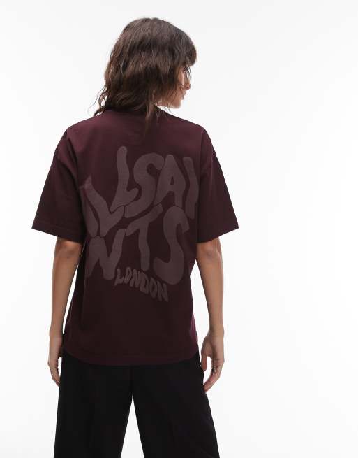 Allsaints orlando etta t-shirt in burgundy, 3 of 4