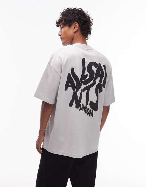 AllSaints - Orlando - Grå T-shirt med print bagpå og grafisk logo - view 1