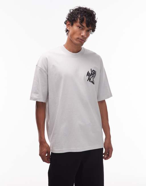 AllSaints - Orlando - Grå T-shirt med print bagpå og grafisk logo, 3 af 5
