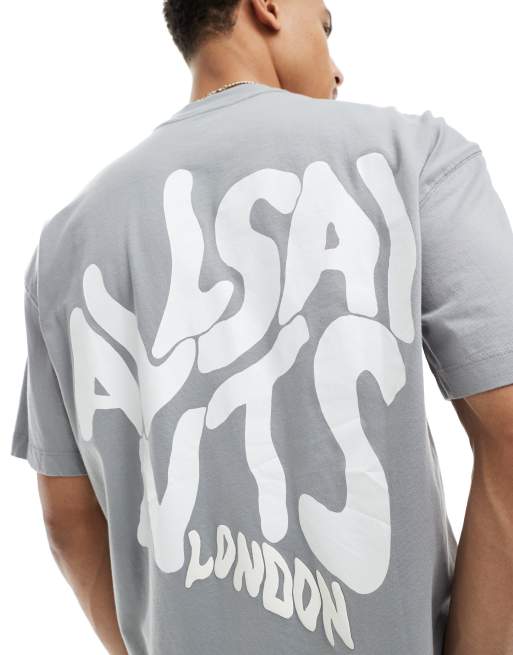 AllSaints – Orlando – Grå t-shirt med tryck baktill, 4 av 4