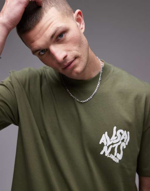 AllSaints - Orlando - Grøn T-shirt med print på ryggen, 3 af 4