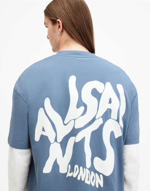 AllSaints – Orlando – Kurzärmliges T-Shirt in Zwetschgen-Blau mit Rundhalsausschnitt
