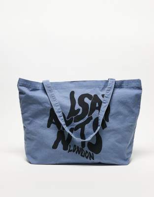Allsaints Orlando Logo Tote Bag In Blue