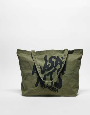 AllSaints Orlando logo tote bag in khaki-Green