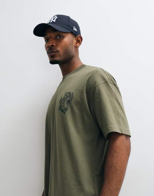 AllSaints Orlando short sleeve graphic logo t-shirt with back print in dark green, 5 of 5